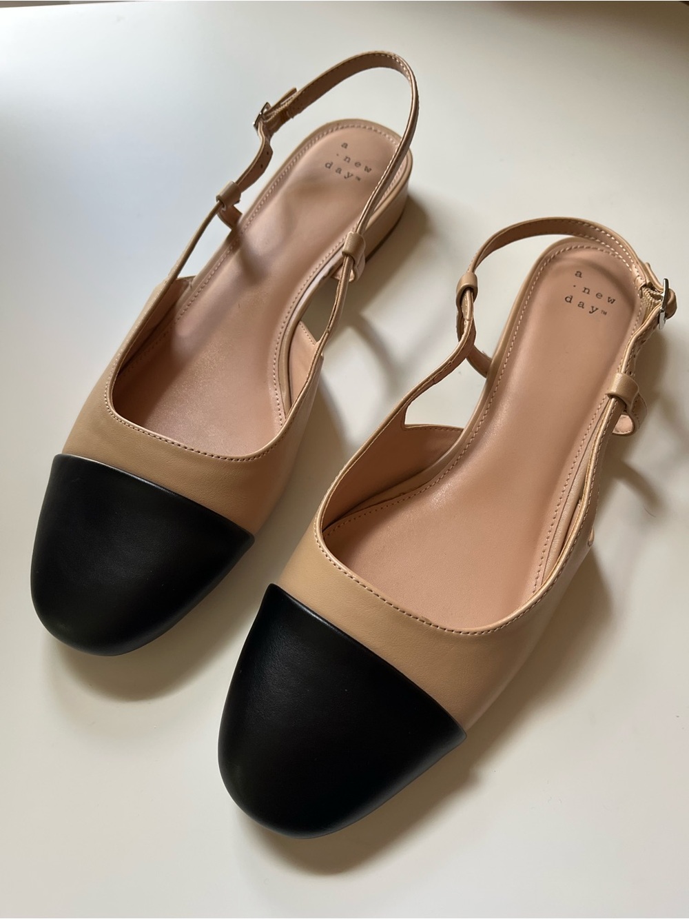 a new day Two-Tone Beige and Black Slingback Flats